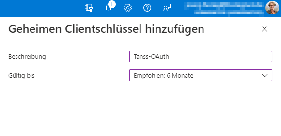 M365 geheimen Clientschlüssel hinzufügen