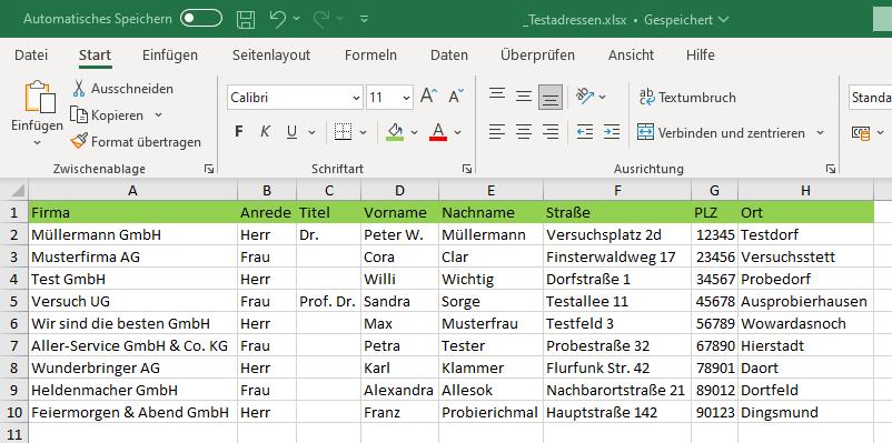 M365 Excel Seriendruck Adressen