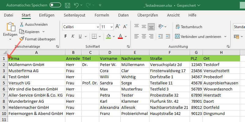 M365 Excel Seriendruck Liste