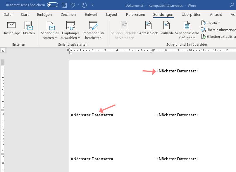 M365 Word Etiketten Segmentierung