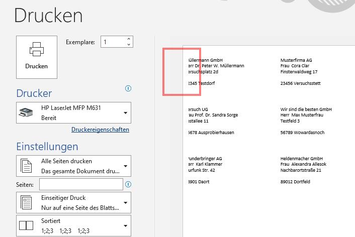 M365 Word Seriendruck Seitenrand