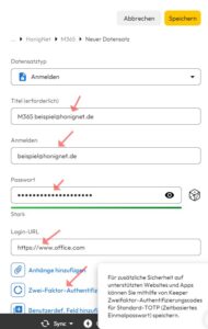 M365 Keeper Datensatz Multi Faktor-Authentifizierung